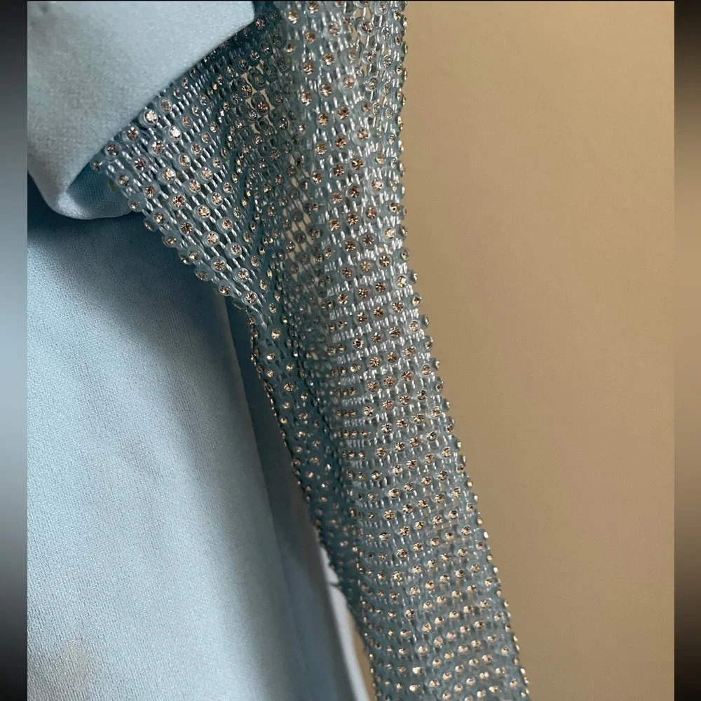 Light Blue Blazer with Rhinestone Sleeves - Picture 2 of 4